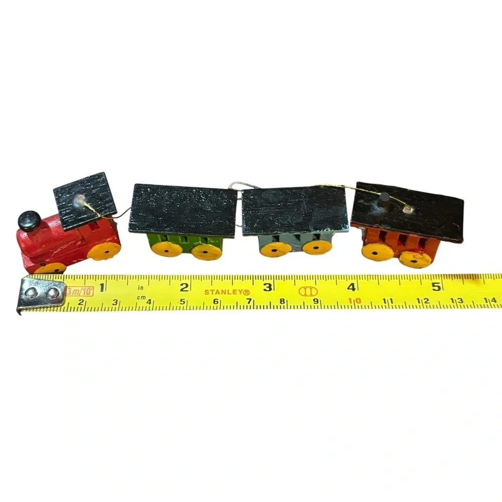 vintage painted wooden train christmas ornament Hand Painted 5” Taiwan